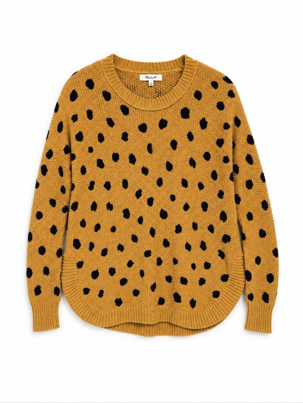 Madewell Small Mustard Black Spotted 100% Cotton Knit Sweater Side Slit